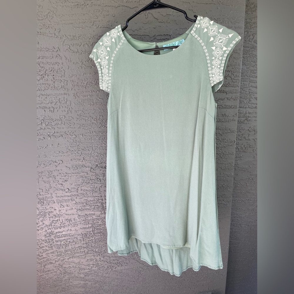 Blue Rain Green High Low Sundress with Flutter Cap Sleeves